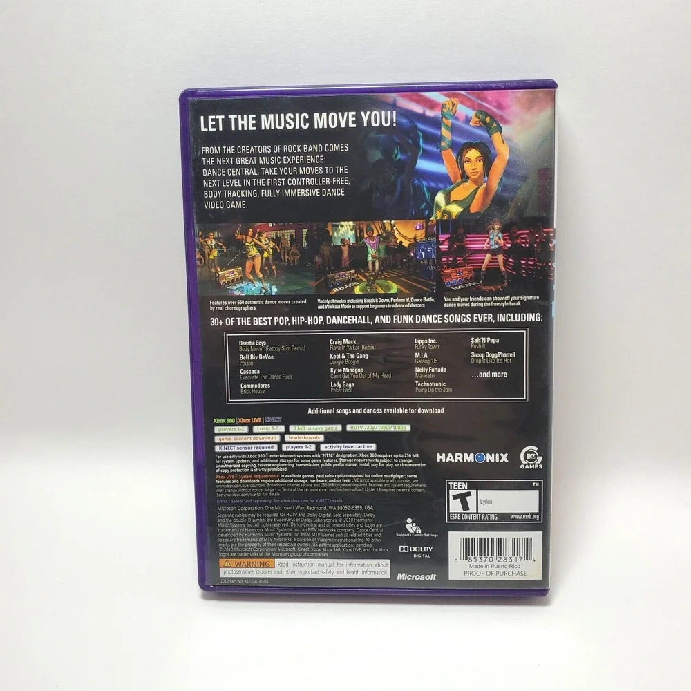 Dance Central Video Game Microsoft Xbox 360 Kinect 2010 CIB Tested Complete